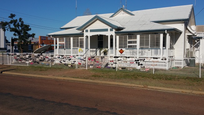 Bras along a fence - not sure why but there plenty of variety in Longreach!