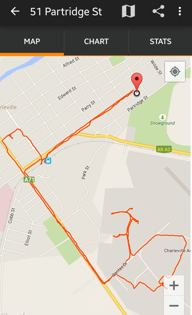 Charleville bike ride - the airport WW2 sites are at the bottom right.